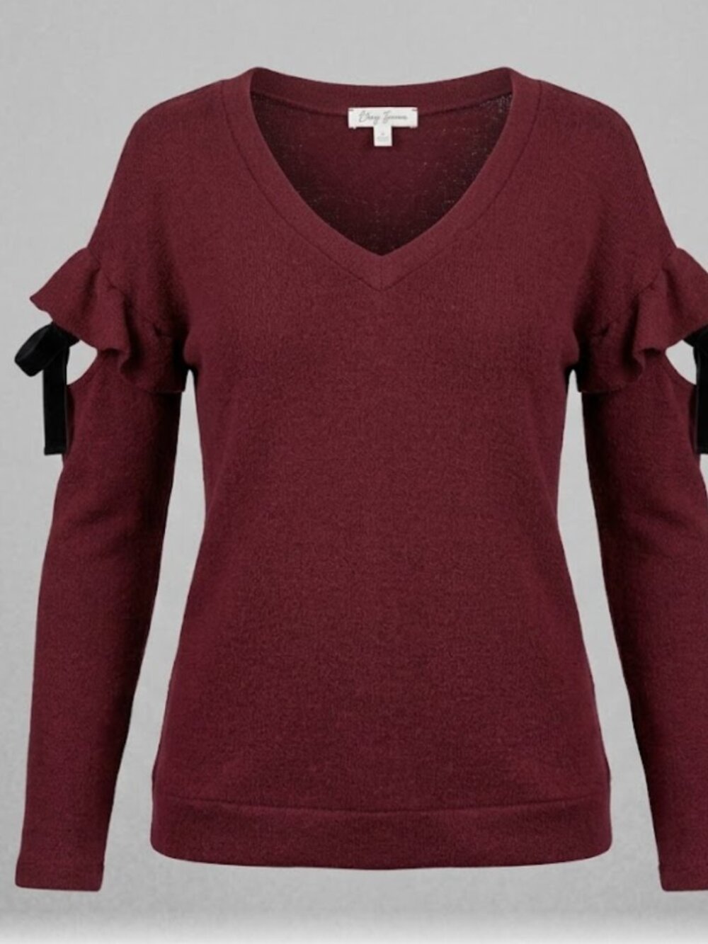 Crave Fame Velvet Ribbon Tie Cold-Shoulder Top / Sweater